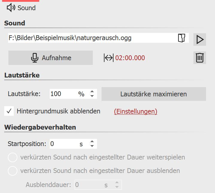 Einstellungen für Sound-Objekt