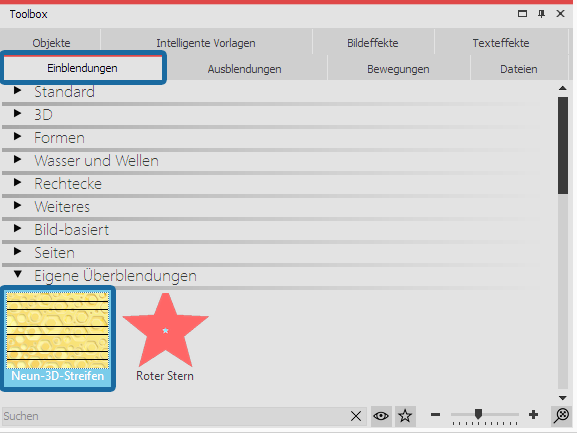 Eigene Überblendungen in der Toolbox