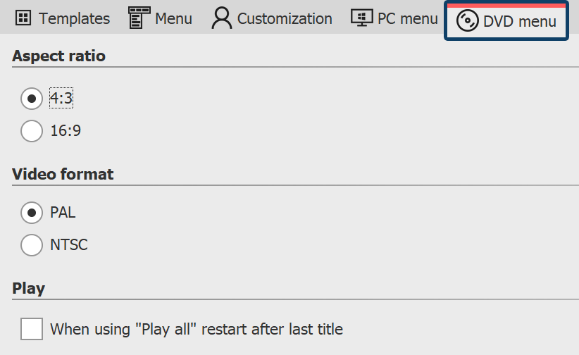 Settings for DVD menu