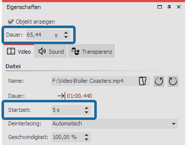 Shortening the beginning and end of the video