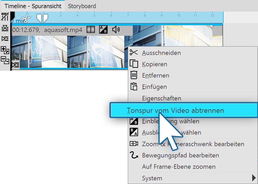 Shortcut menu video object