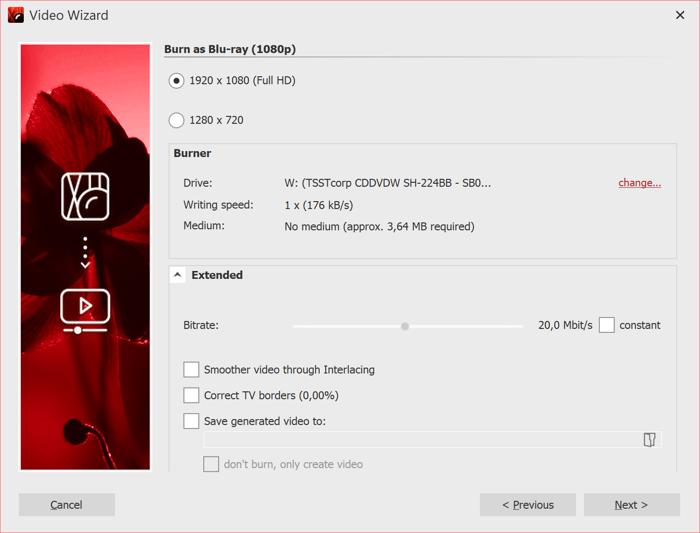 Burn settings for Blu-ray