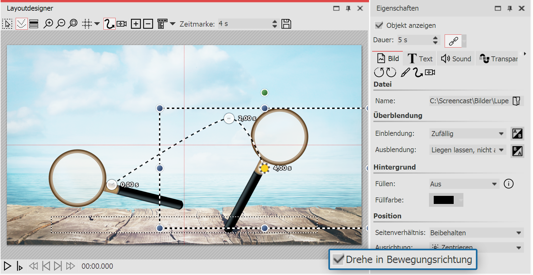 View of the layout designer and properties