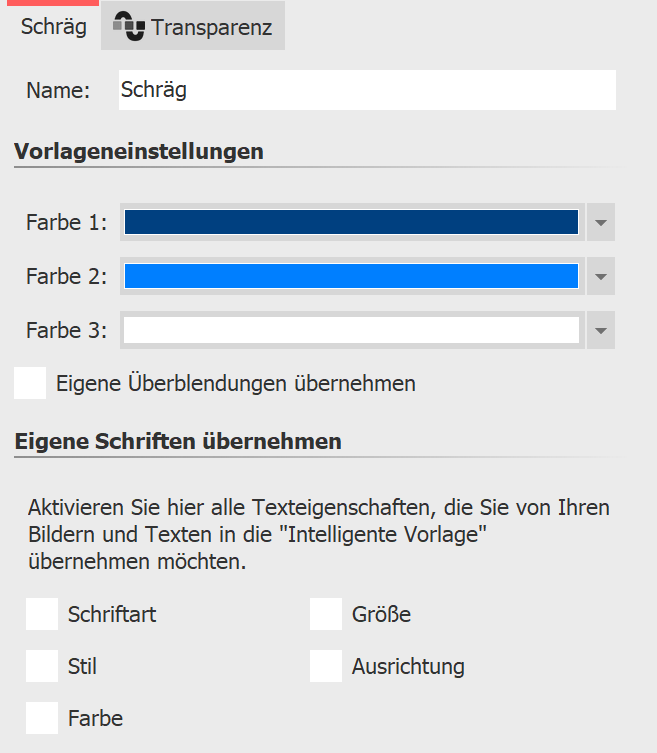 Einstellungen, die überschrieben werden sollen, werden hier angehakt