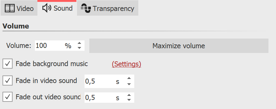 Sound properties in a video