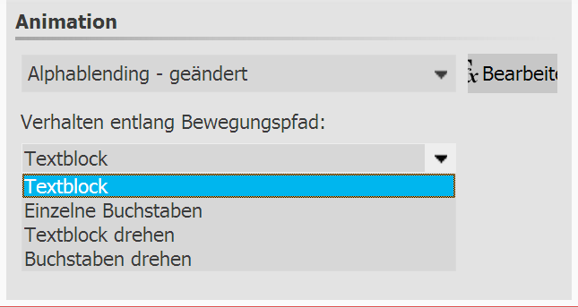 Einstellungen für Text-Objekt