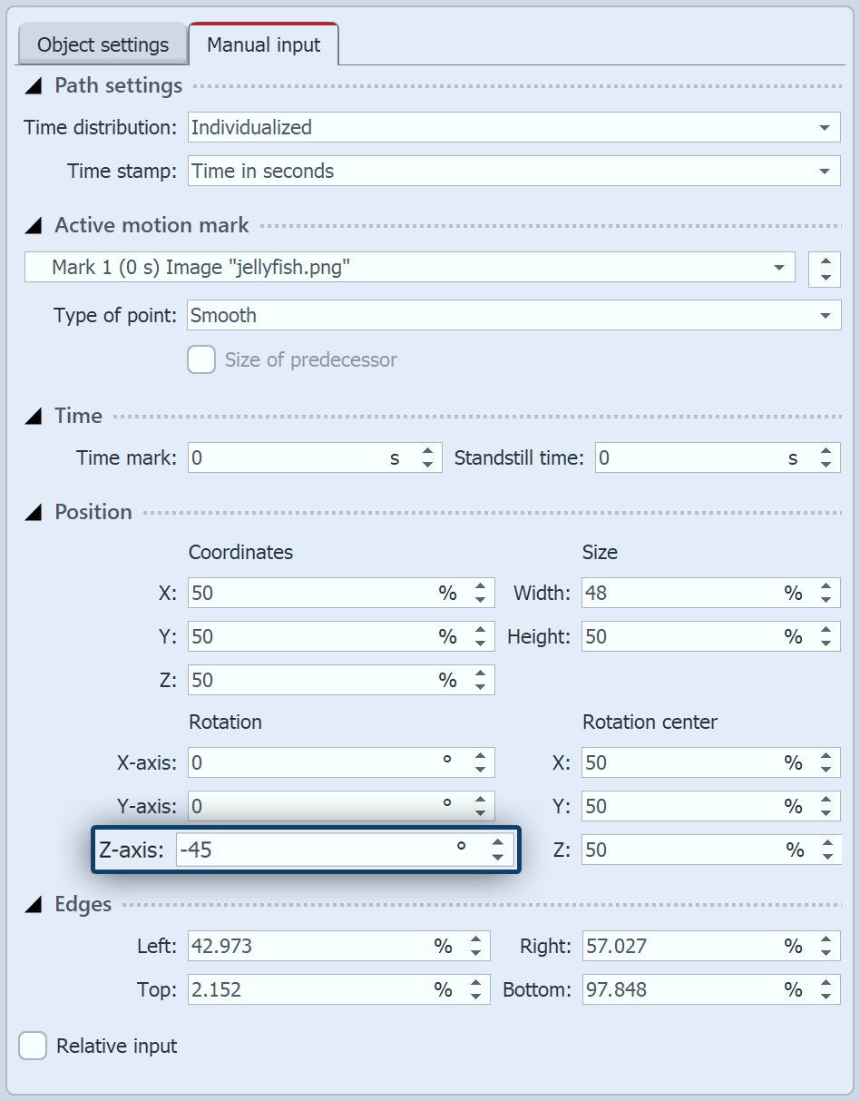 Manual entry of the angle