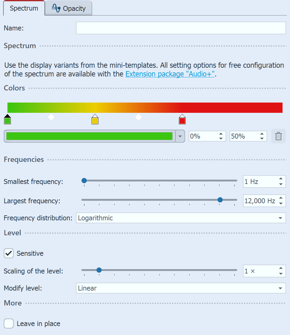 Settings for "Spectrum"