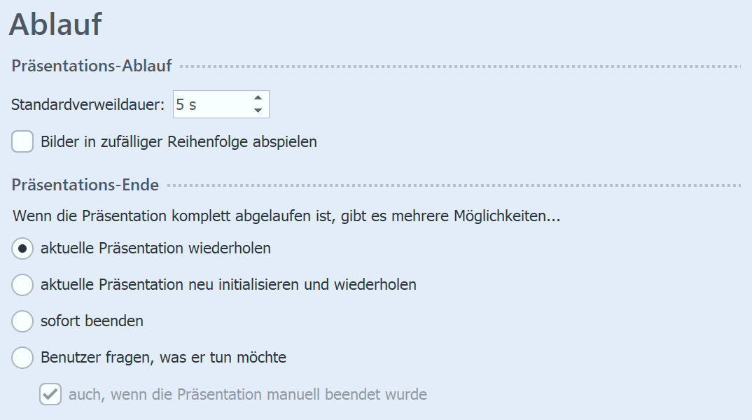 Einstellungen zum Präsentations-Ende