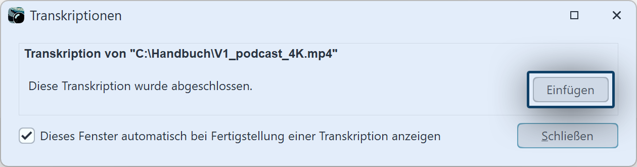 Transkription übernehmen