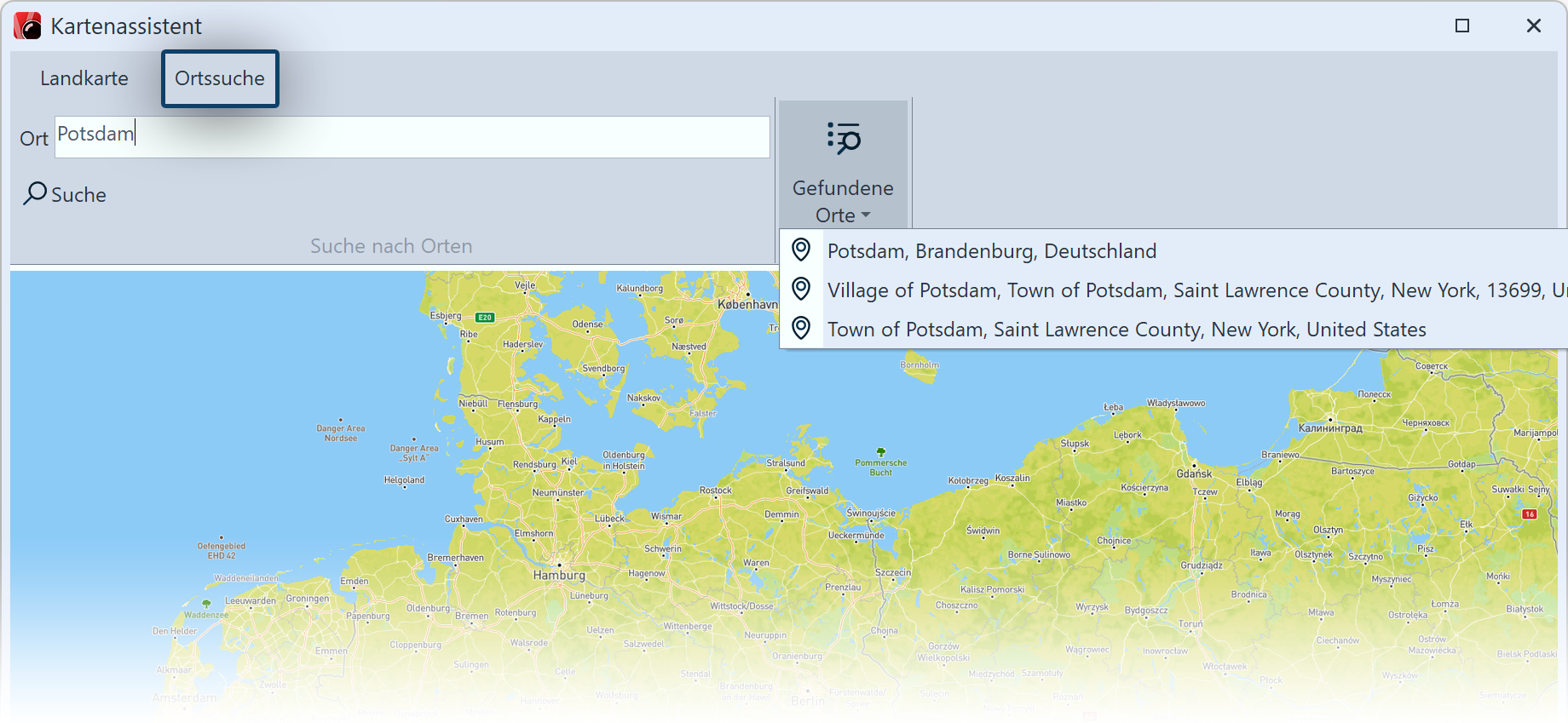 Suche im Kartenassistent