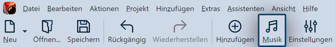 Schalter "Musik" in der Toolbar