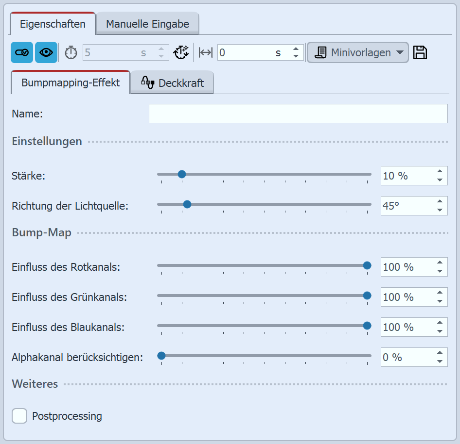 Einstellungen für Bumpmapping-Effekt