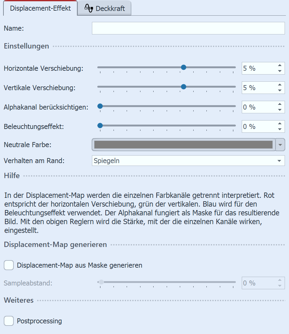 Einstellungen für Displacement-Effekt