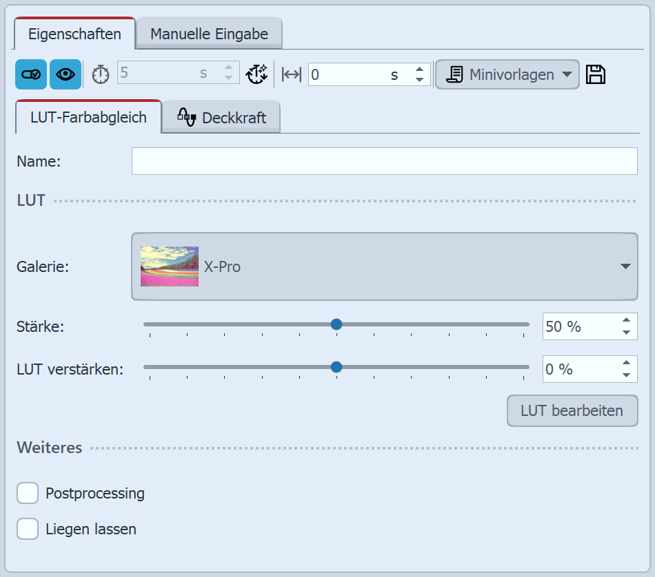 Einstellungen LUT-Effekt