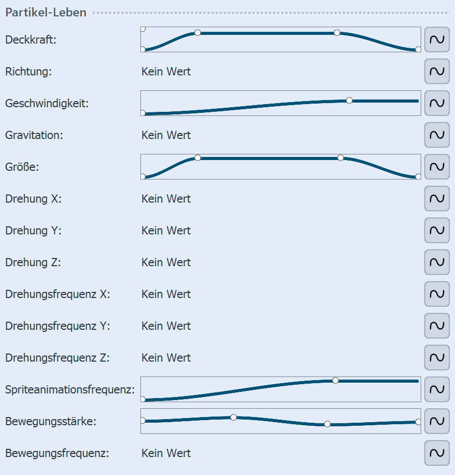 Einstellungen für Partikel-Leben