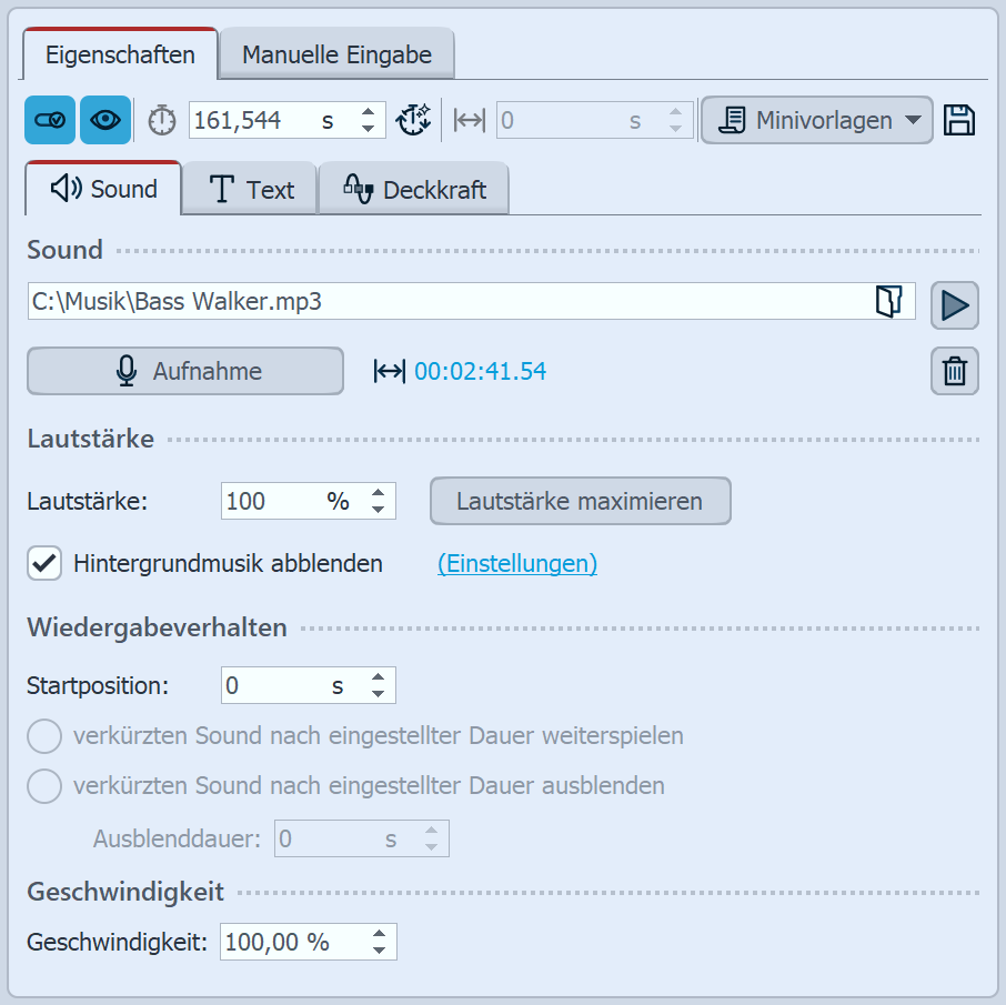 Einstellungen für Sound-Objekt