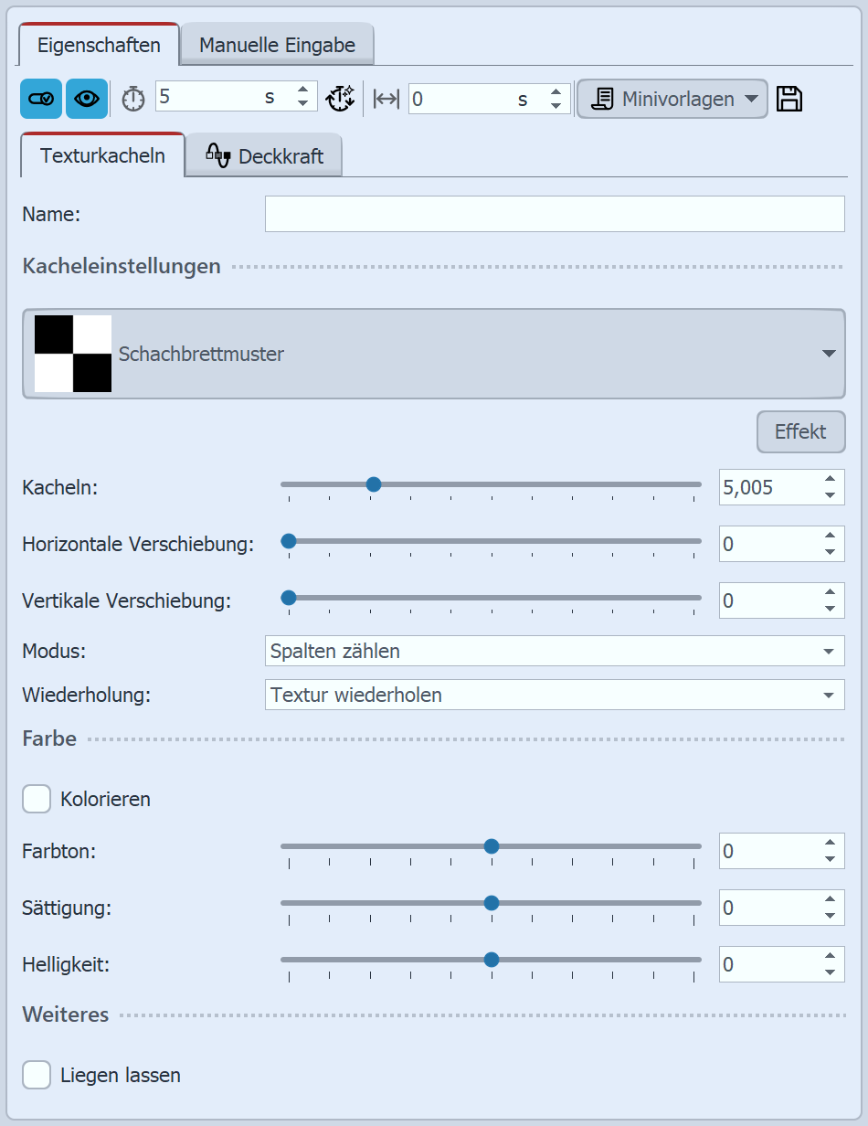 Einstellungen für Texturkacheln