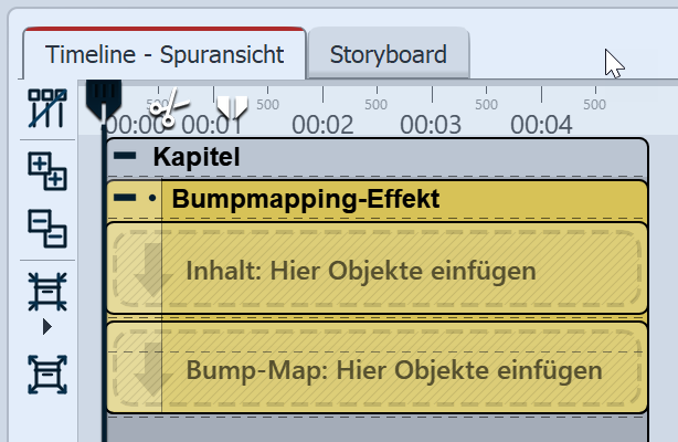 Bereiche des Bumpmapping-Effektes in der Timeline