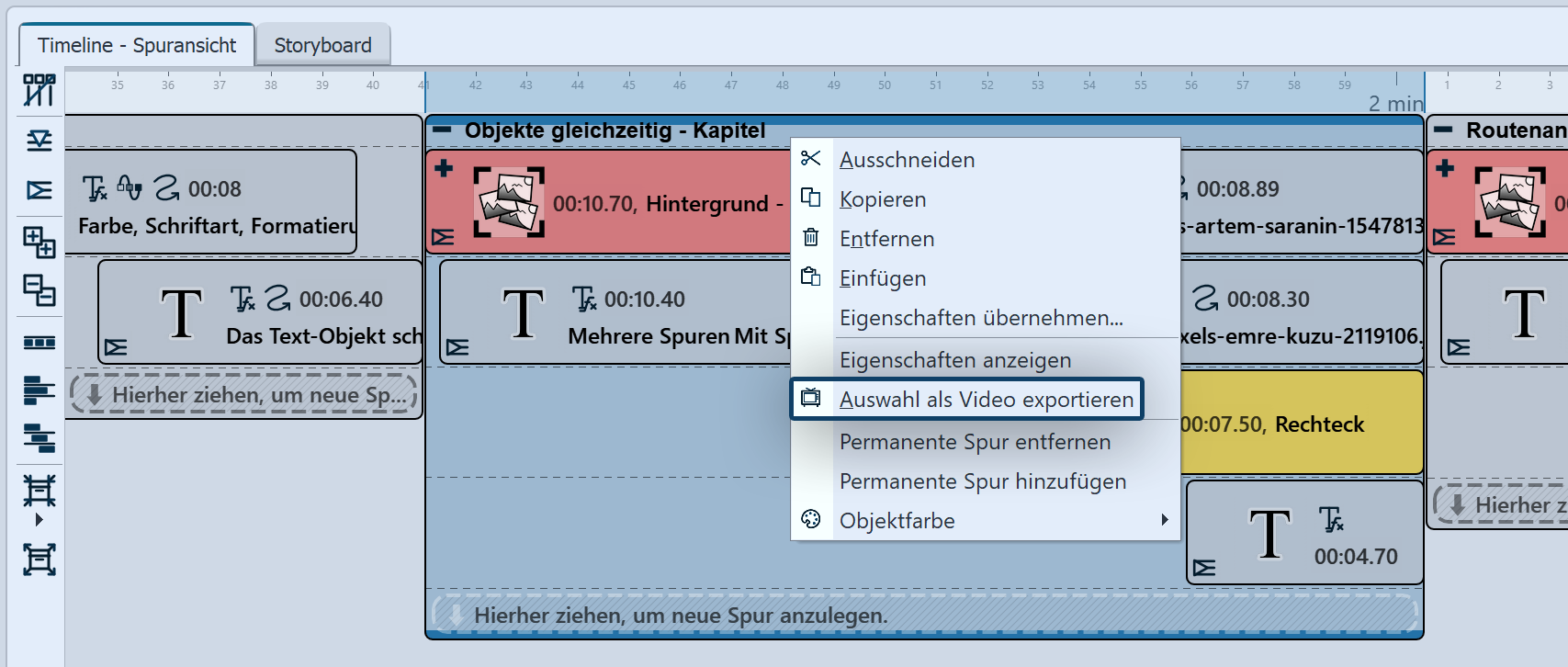 Auswahl als Video exportieren (Stages)