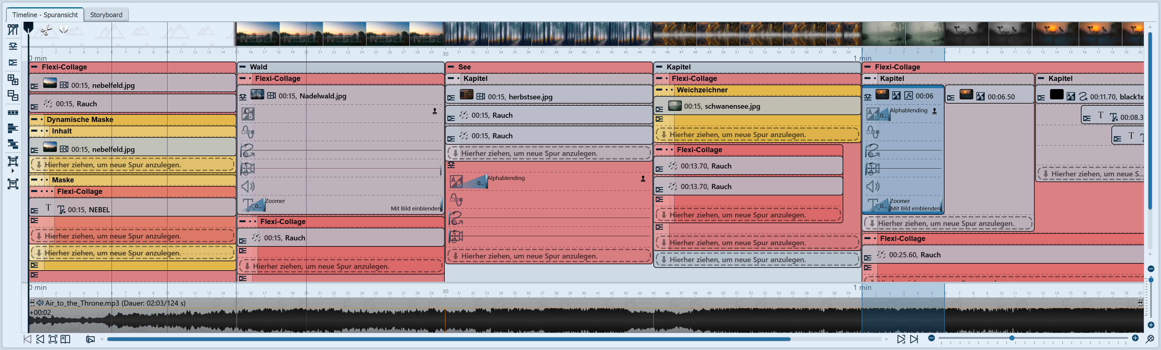 Timeline mit Spuren und Keyframes (Stages)