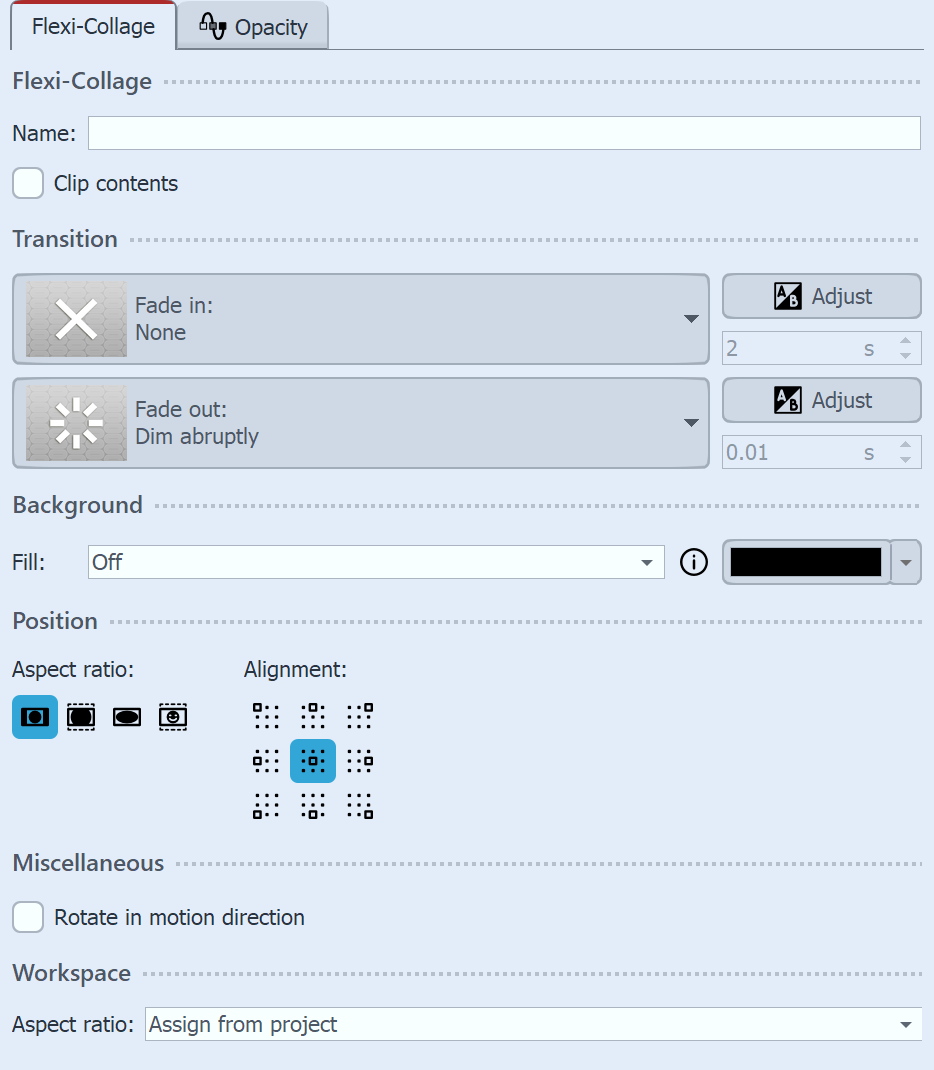 Settings for the flexi-collage