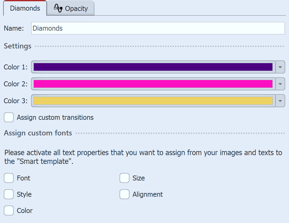 Settings that are to be overwritten are checked here