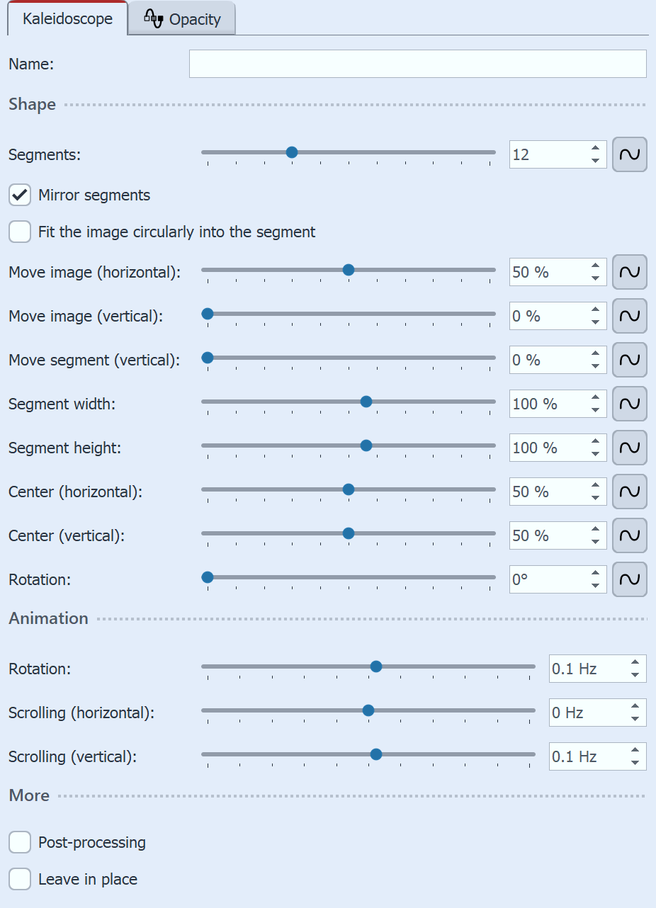 Settings for Kaleidoscope effect