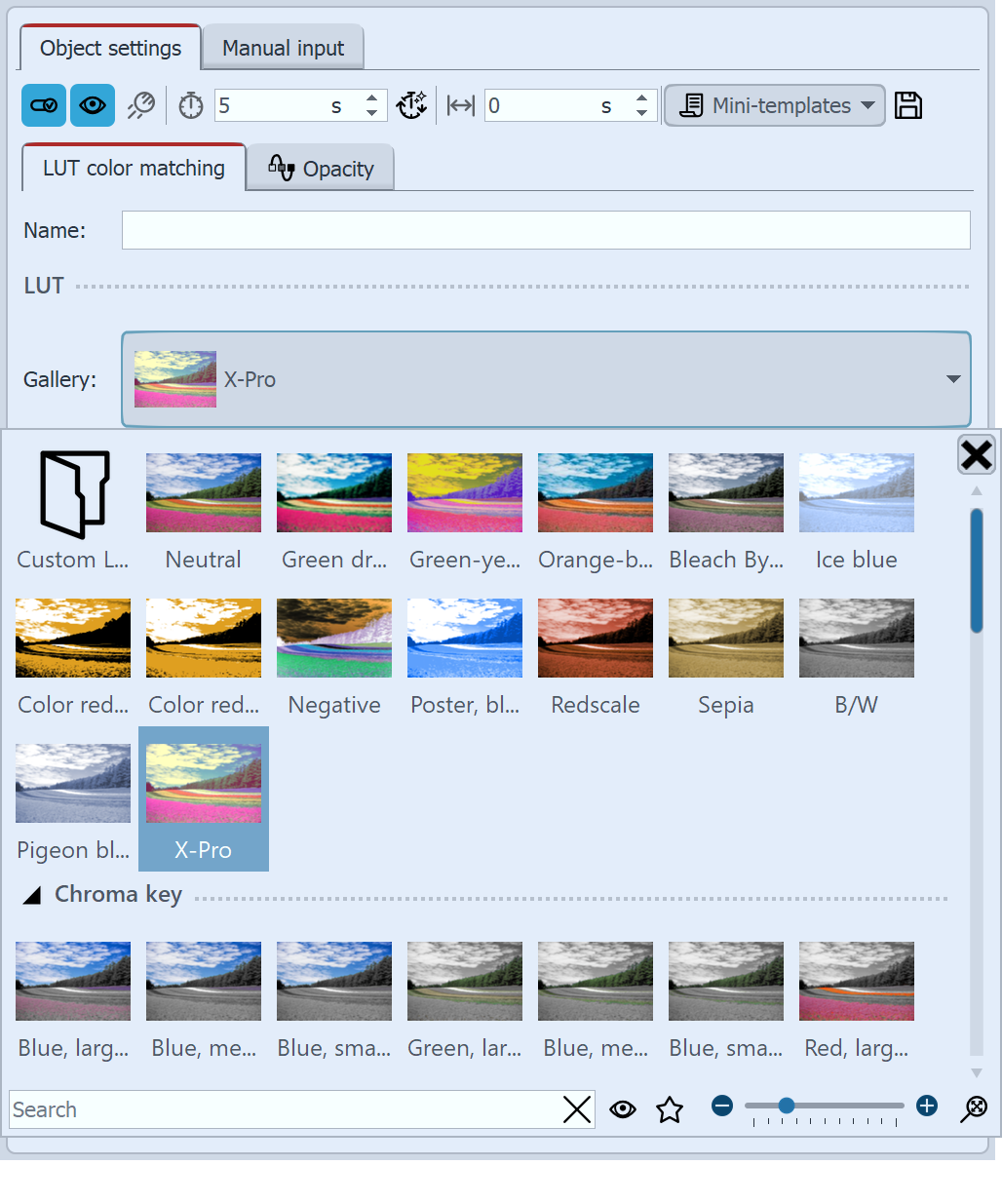 Settings for LUT effect