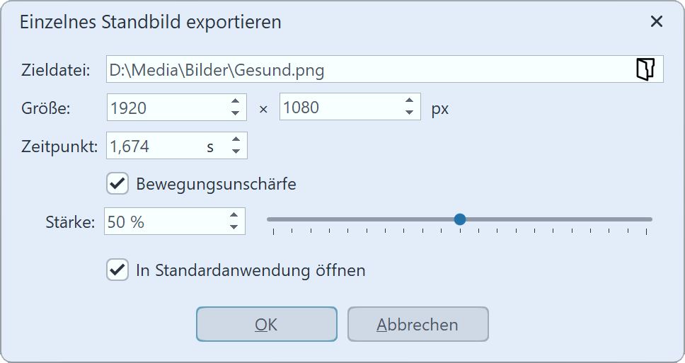 Einstellungen für den Standbild-Export