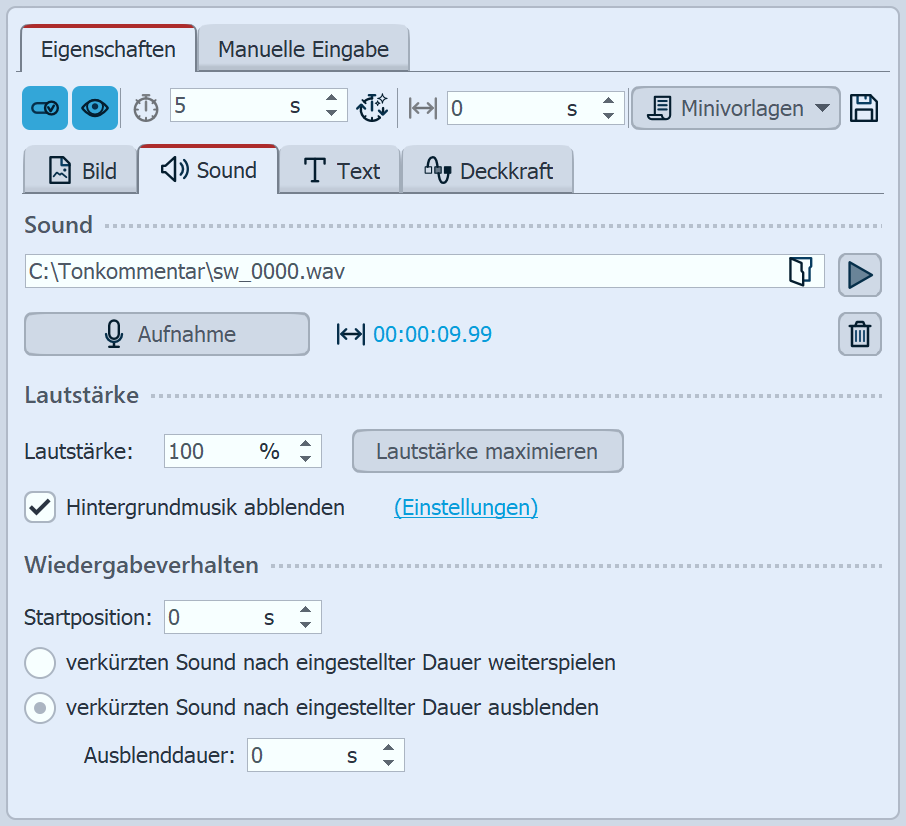 Sound in den Bild-Eigenschaften