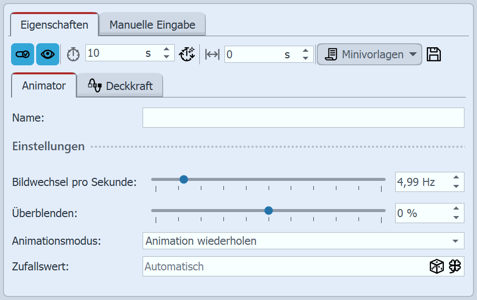 Einstellungen fürAnimator