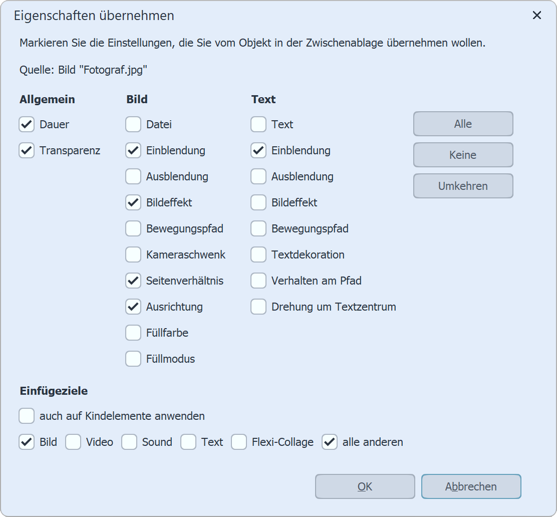 Eigenschaften übernehmen