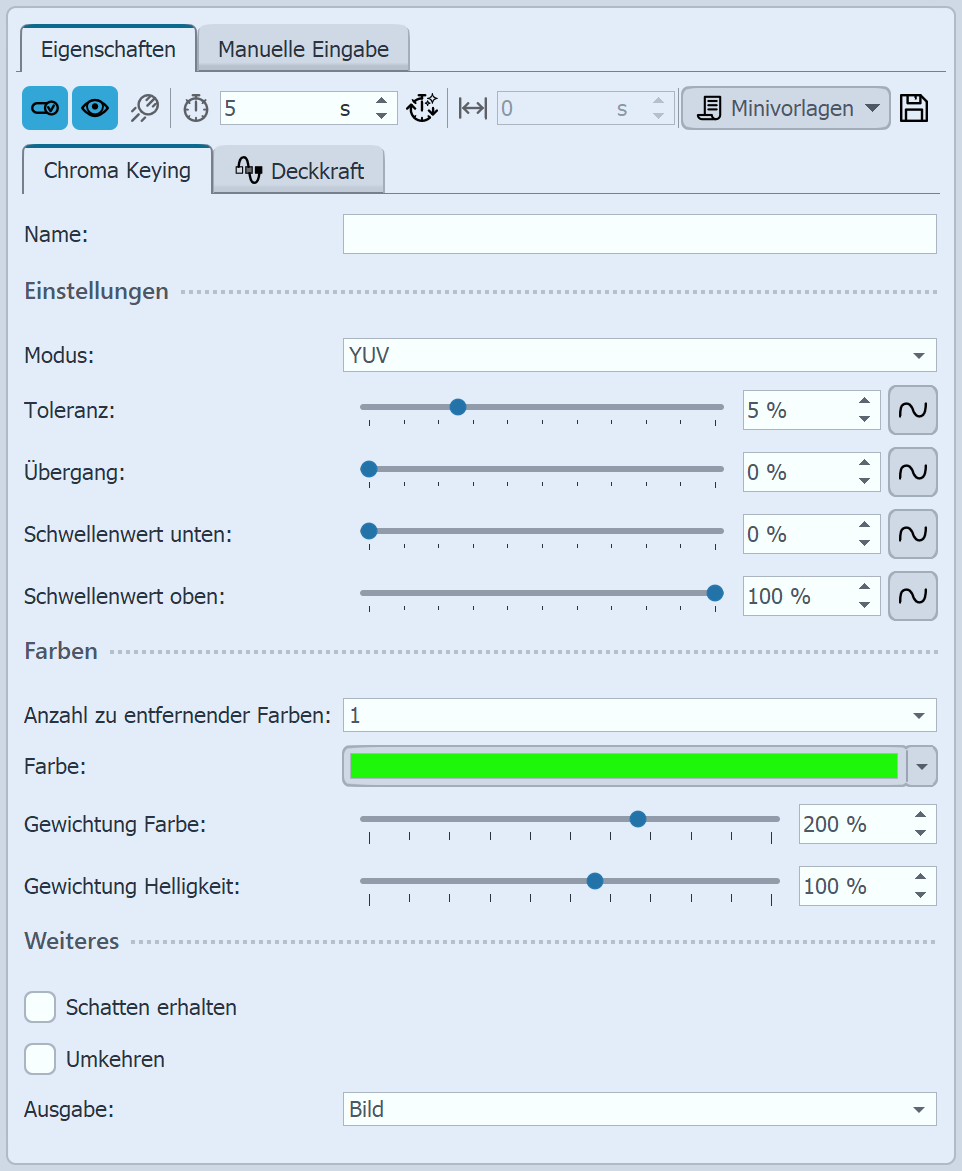 Einstellungen für Chroma-Key-Effekt