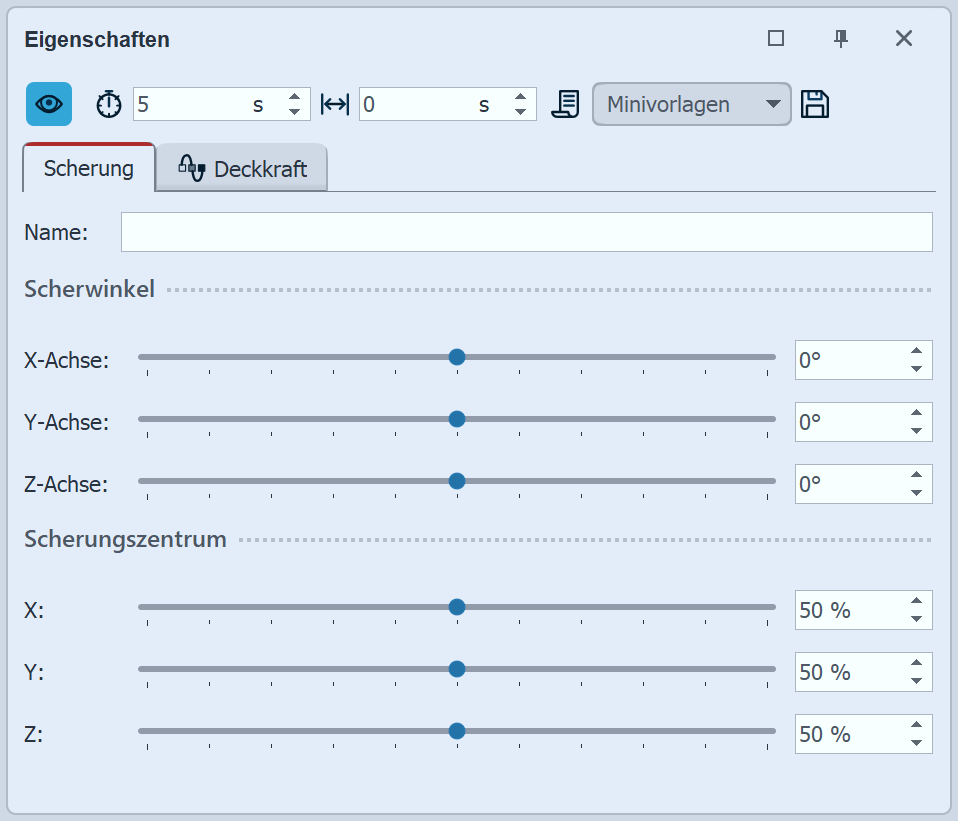 Einstellungen für Scherung