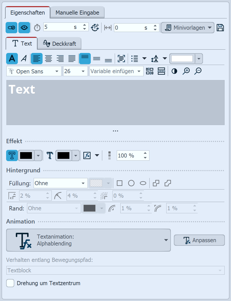 Eigenschaften für Text-Objekt