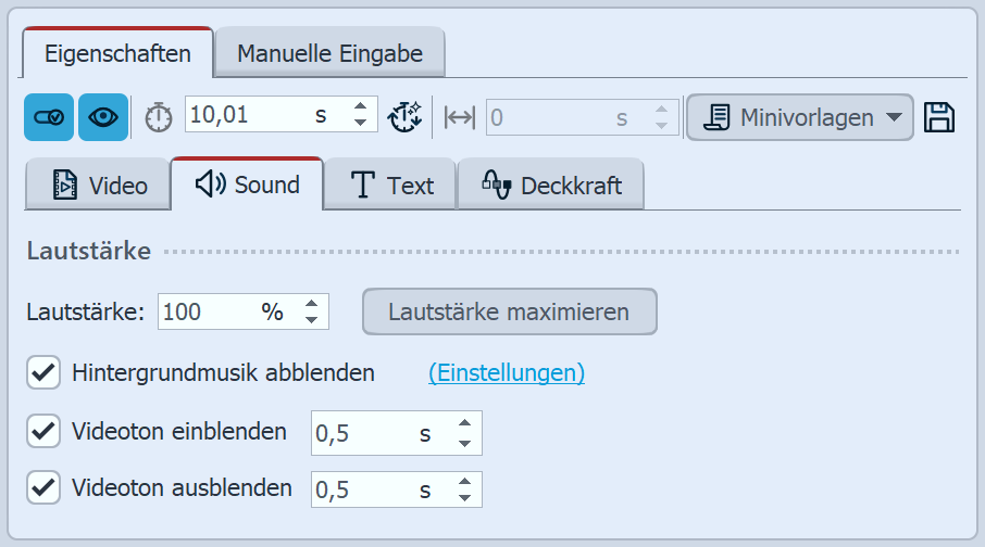 Eigenschaften Sound bei einem Video