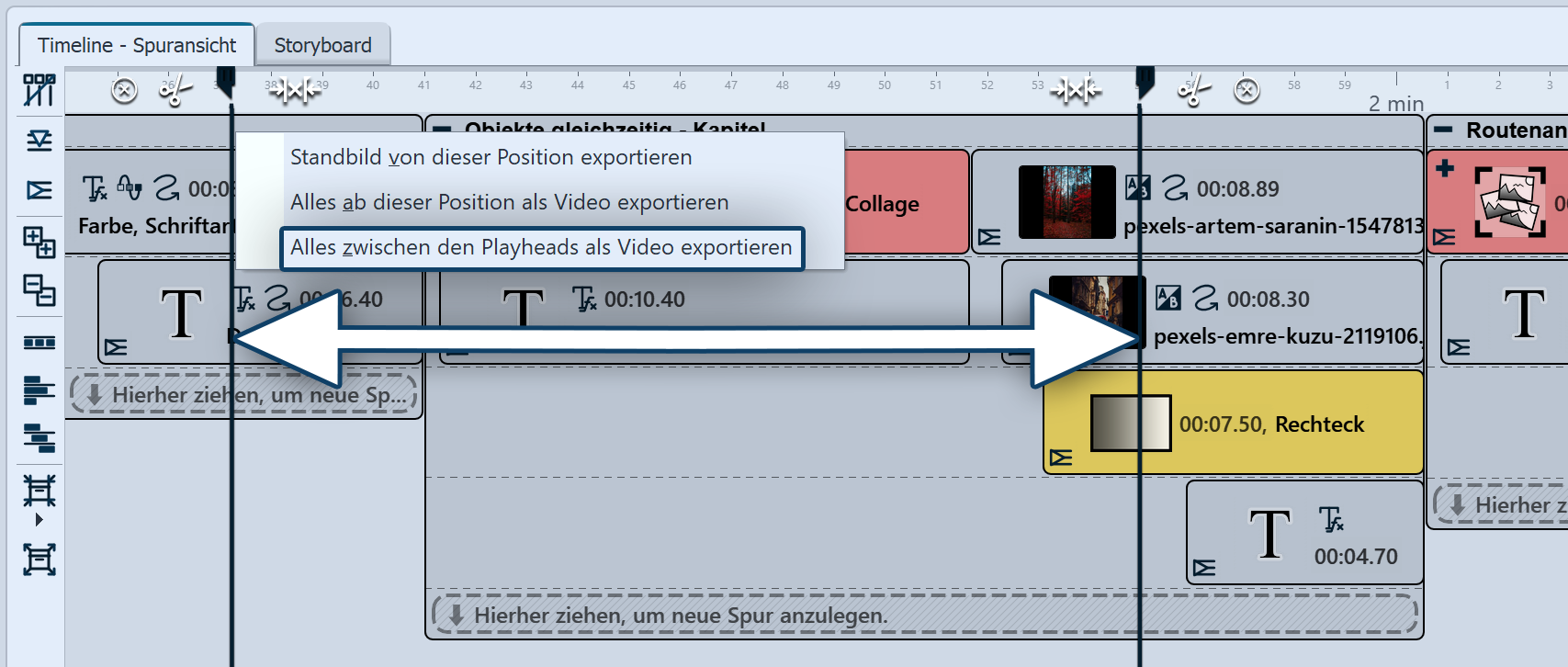 Export vom Bereich im geteilten Playhead