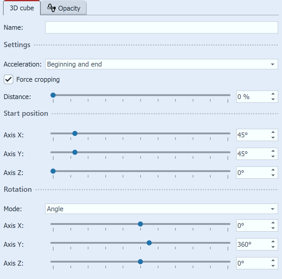 Settings for "3D cube"