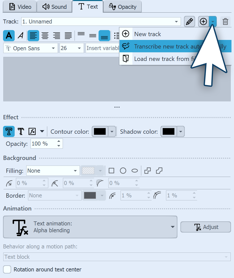 Automatic transcription in the properties