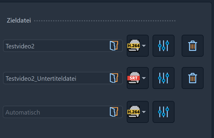 Verschiedene Einstellungen für die Zieldatei