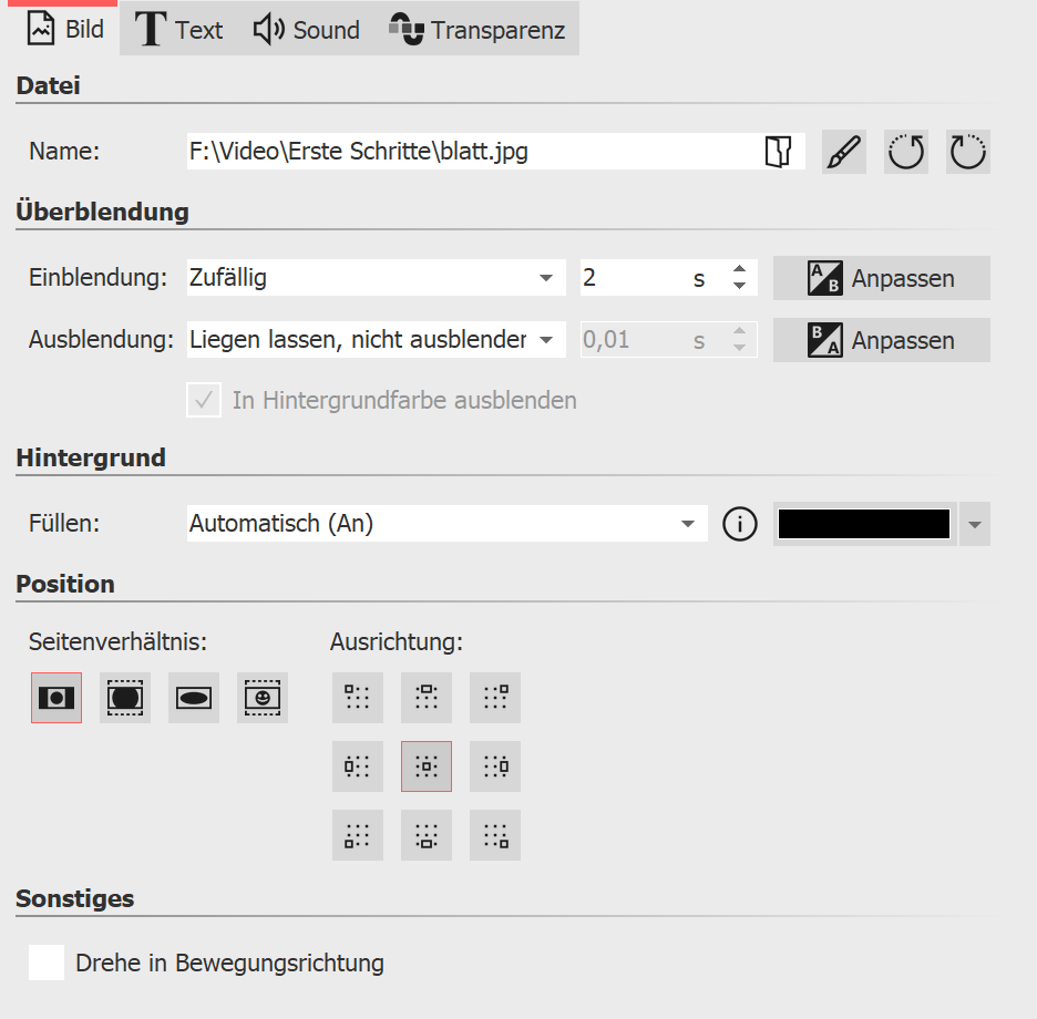 Eigenschaften für Bild-Objekt