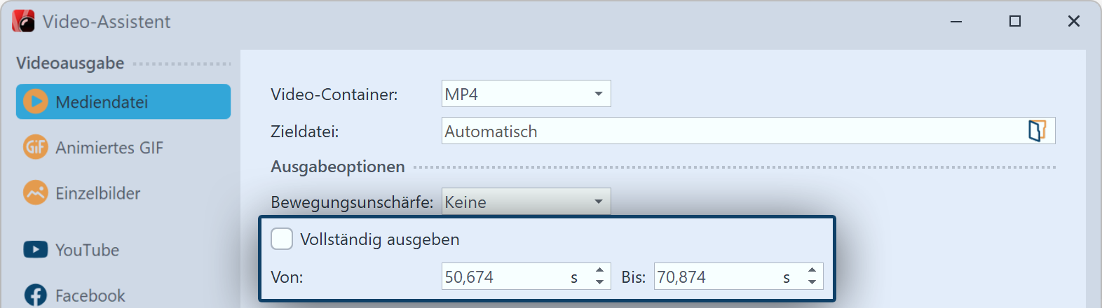 Entfernen Sie das Häkchen bei Vollständig exportieren