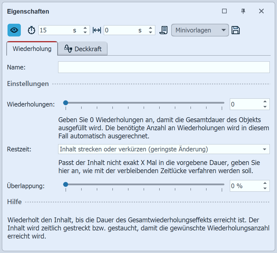 Einstellungen für Wiederholung