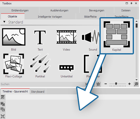 Kapitel-Objekt in Timeline ziehen