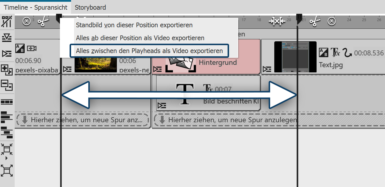 Export vom Bereich im geteilten Playhead