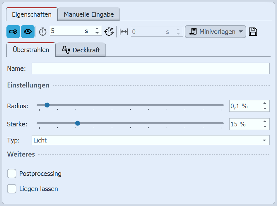 Einstellungen für Überstrahlen