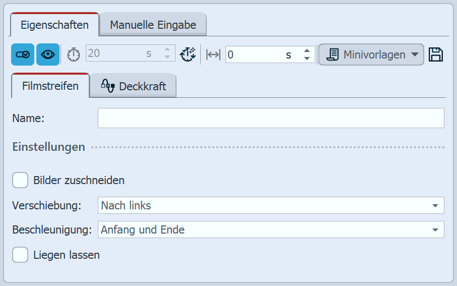 Einstellungen für Filmstreifen