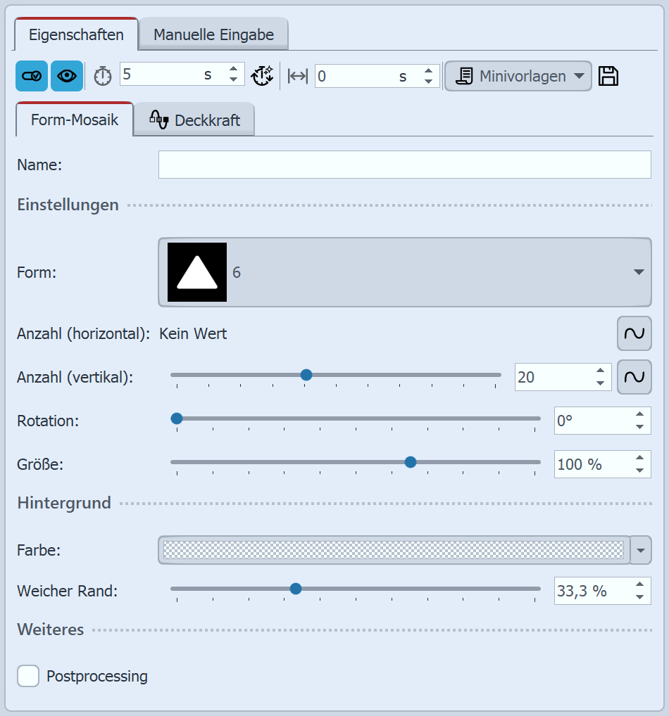 Einstellungen für Form-Mosaik-Effekt