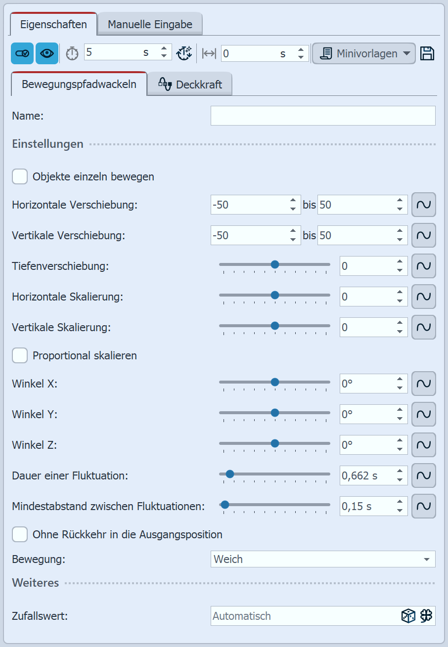 Eigenschaften Bewegungspfadwackeln